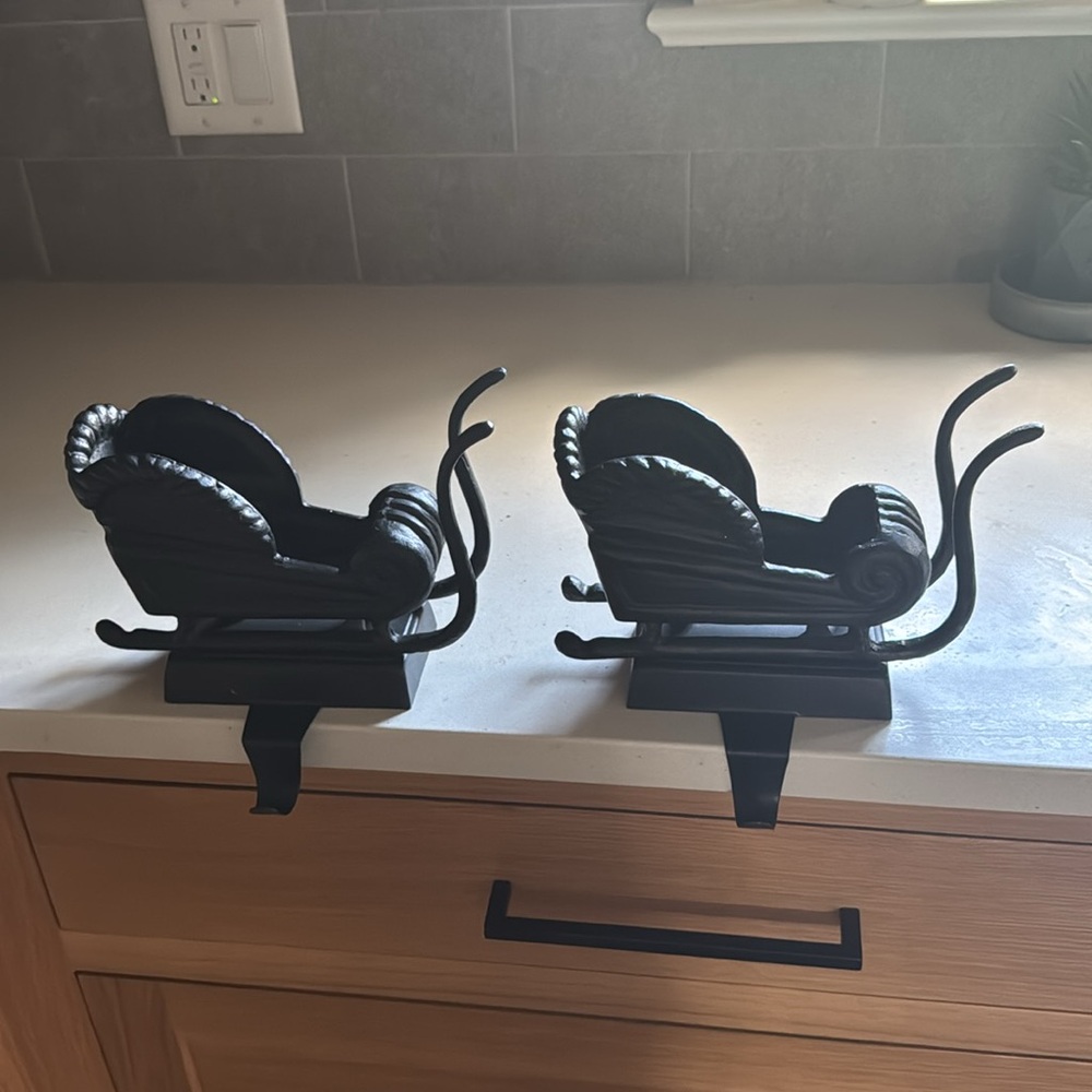 Pottery Barn Pair of Cast iron and Aluminum Sleigh Stocking Holders